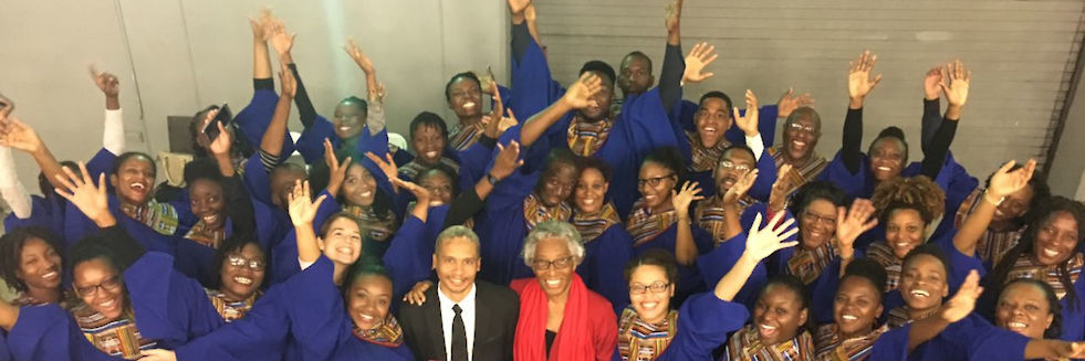 The USC Chorale celebrates after winning the North Zone Championship for Contemporary Religious Music at the T&T Music Festival 2018